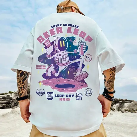 宇航员短袖t恤男夏季大码宽松半袖潮牌百搭体恤港风ins情侣上衣服商品大图