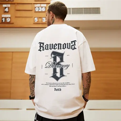 重磅潮牌宽松T恤美式短袖男生加肥加大纯棉肥佬大码男装夏季半袖商品大图