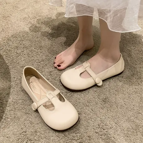 森系圆头晚晚风温柔软底单鞋女2023年春秋仙女复古孕妇豆豆鞋夏款商品大图