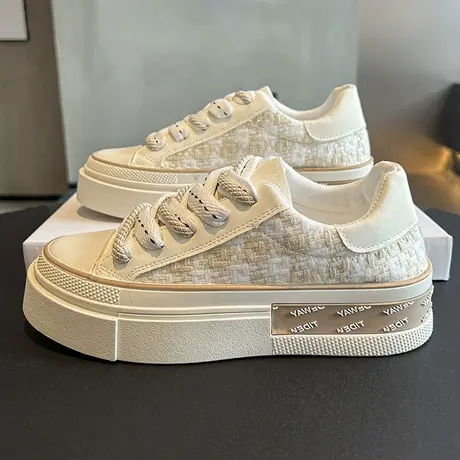 小香风厚底帆布鞋女2023新款春百搭板鞋爆款ins潮休闲增高小白鞋图片