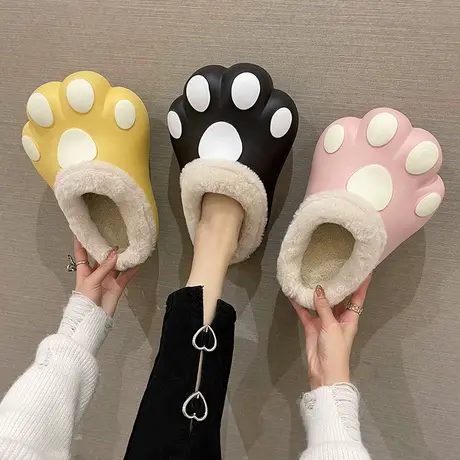 可拆卸猫爪棉拖鞋女2023新款冬季保暖居家用室内防滑保暖可爱情侣商品大图