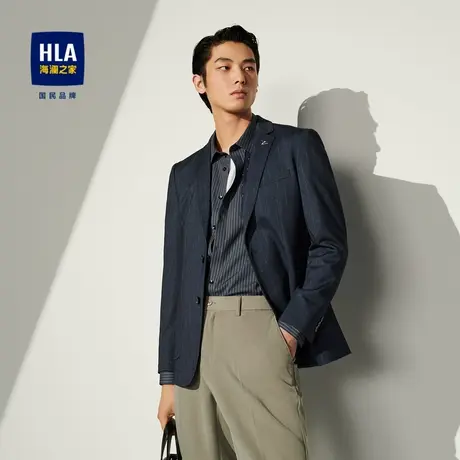 HLA/海澜之家平驳领休闲西服23秋季新针织弹力胸针点缀商务单西男图片