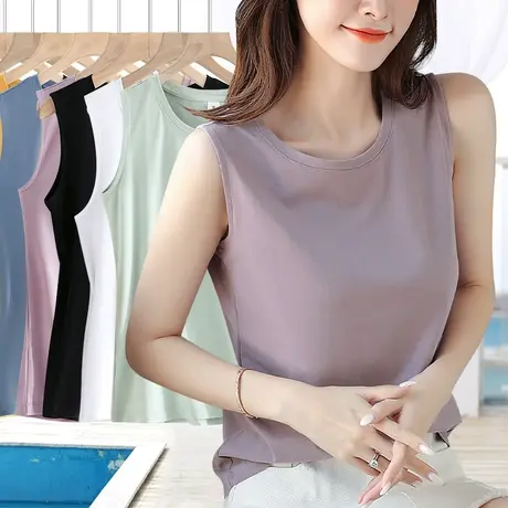 紫色纯棉坎无袖宽肩带别致小背心女夏外穿大码内搭吊带上衣打底衫商品大图