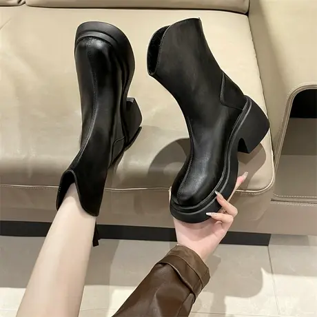 马丁靴女2023年新款秋冬英伦风短靴爆款ins潮法式粗跟高跟瘦瘦靴商品大图
