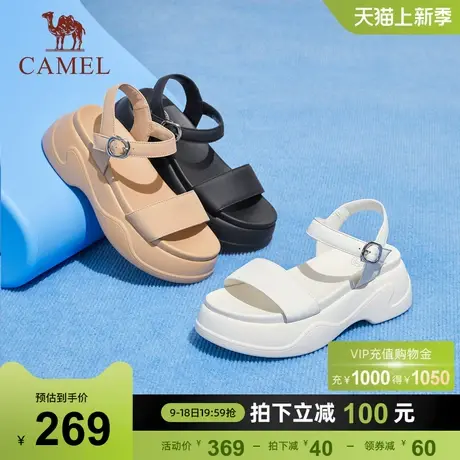 骆驼女鞋2024夏季新款一字带凉鞋露趾增高松糕厚底休闲外穿凉鞋女商品大图
