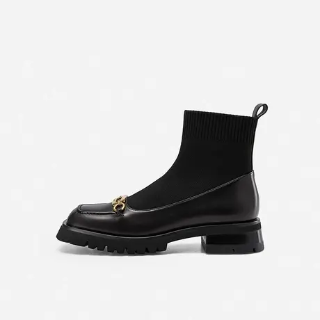 Nine West/玖熙瘦瘦靴女2023年秋冬新款英伦风短靴弹力玛丽珍袜靴图片