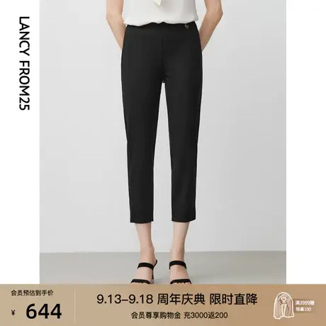 朗姿商场同款黑色高腰直筒休闲裤子女2023年夏季新款职业西装裤商品大图