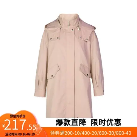 【艾格】时尚甜美风衣女2023春新款连帽字母印花抽绳长袖宽松外套商品大图