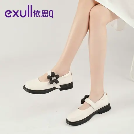 exull依思q女鞋秋冬米白色洛丽塔小皮鞋jk萌妹圆头搭配小裙子单鞋图片