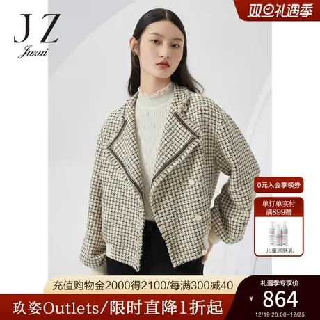 JZ玖姿小香风方格纹外套女装2022秋季新款休闲宽松上衣JWBQ40514图片