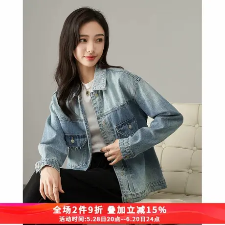娅丽达时尚设计感牛仔外套女2025春季新款复古蓝宽松气质长袖上衣商品大图