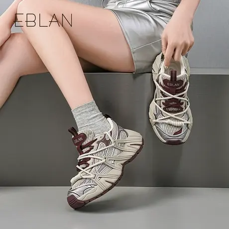 EBLAN/伊伴银色老爹鞋2025春季新款时尚潮流运动鞋厚底增高休闲鞋商品大图