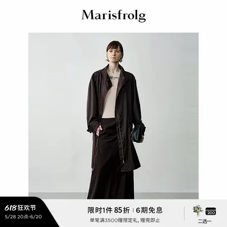 【随型风衣】玛丝菲尔秋布朗棕山系连肩领收腰风衣外套图片