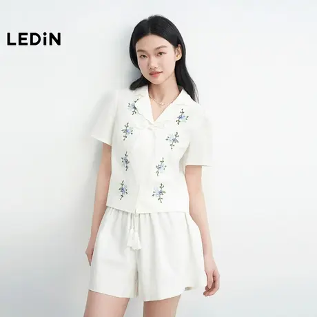 乐町甜美风小翻领衬衫女2025年夏季新款边缘波浪绣花可爱合体上衣商品大图