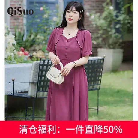 大码女装夏季新款高级感气质胖妹妹收腰显瘦A字长裙遮肚子连衣裙图片