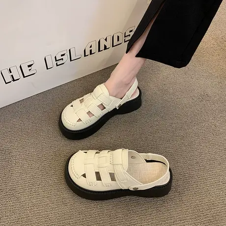 厚底包头半拖鞋女2025春季新款百搭一脚蹬通勤洞洞鞋气质洋气拖鞋图片