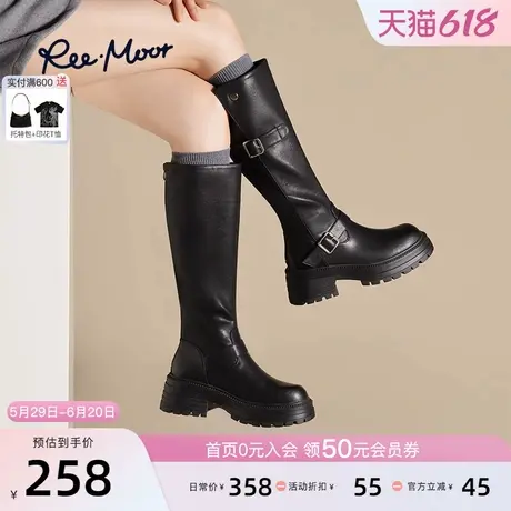 REEMOOR睿慕2025新款复古骑士靴不过膝厚底靴子增高长筒靴女图片