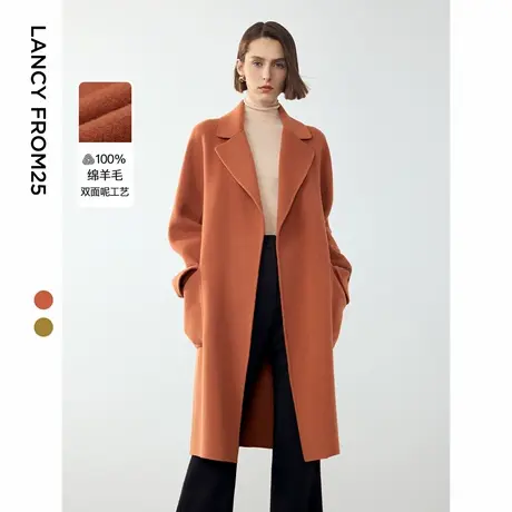 朗姿纯羊毛中长款双面呢大衣女2024年冬季新款气质高级感毛呢外套图片