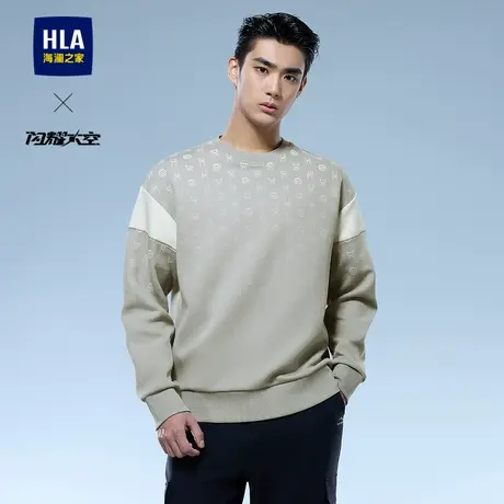 HLA/海澜之家轻商务航天系列25春夏新微弹圆领弹柔镶拼长袖卫衣男图片