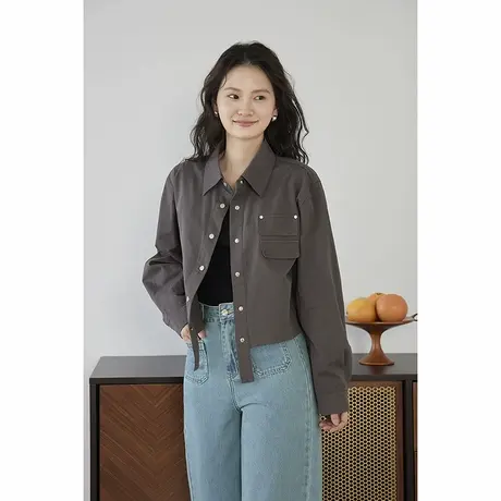 嘉茱莉春季新款小个子短款外套女小众设计感短外套休闲上衣1OO棉图片