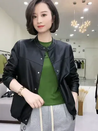 高级感气质短款皮衣女春秋新款设计感时尚pu皮外套韩版简约皮夹克商品大图