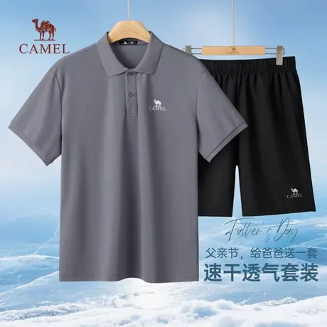 父亲节礼物骆驼爸爸款polo衫套装夏2025新款男士速干运动服两件套商品大图