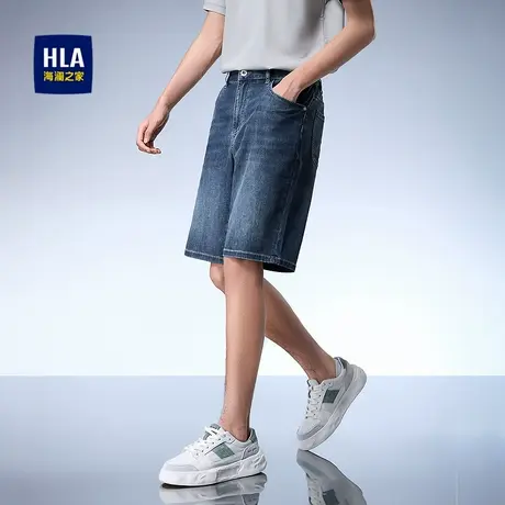 HLA/海澜之家微弹牛仔中裤2025春夏新款中腰五袋款宽松六分裤男商品大图