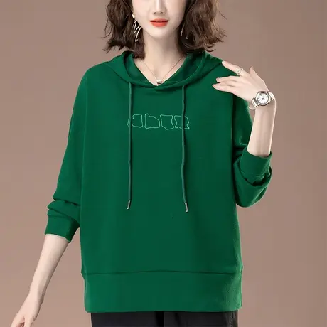 连帽卫衣女春秋薄款宽松加肥加大码女装上衣中年妈妈遮肚休闲外套商品大图