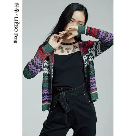 裂帛LIEBOFeng设计师品牌2023年春夏复古街头撞色条纹针织开衫女图片
