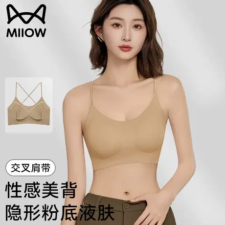 猫人粉底液内衣细肩带聚拢收副乳防下垂夏薄款交叉无痕美背文胸罩商品大图