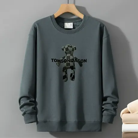 320g重磅卫衣男秋冬款加绒加厚潮流百搭保暖无帽上衣圆领长袖t恤图片