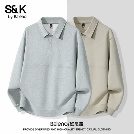 班尼路S&K系列灰色POLO衫男秋季简约基础款时尚卫衣宽松休闲长袖商品大图