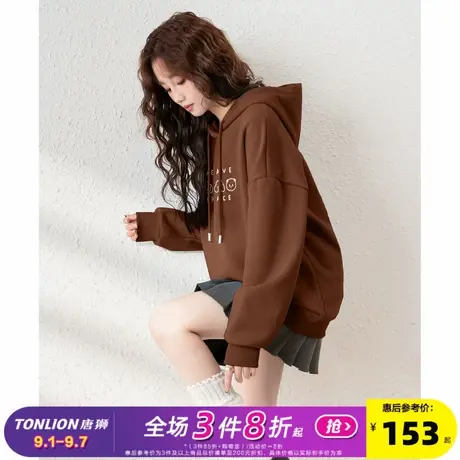 唐狮2024秋冬新款连帽卫衣女美拉德刺绣加绒卫衣小个子女oversize图片