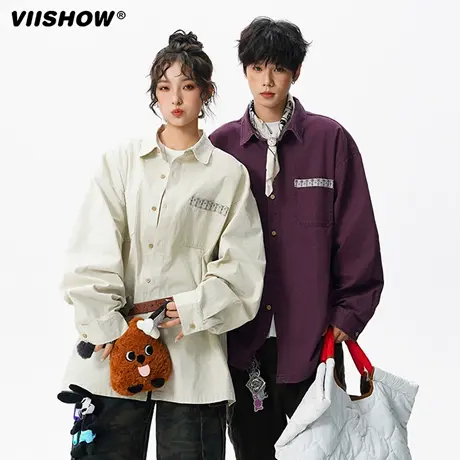 VIISHOW美式复古工装长袖衬衫夹克男秋季潮牌宽松休闲冲锋衣外套图片