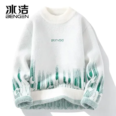 冰洁2023秋冬新款时尚加厚线衣修身外套休闲潮流针织衫帅气毛衣ZC商品大图