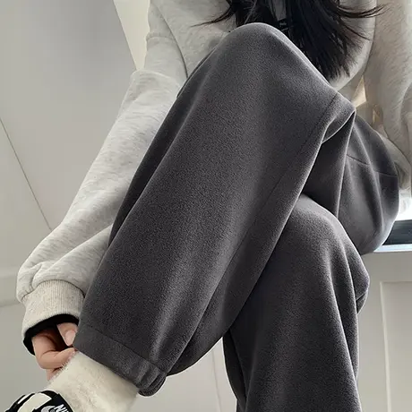 休闲裤女2023年秋冬新款灰色高腰垂感高级感宽松摇粒绒阔腿直筒裤商品大图