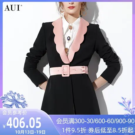 AUI名媛气质设计感西装外套女2023秋冬新款小众垫肩腰带修身西服商品大图