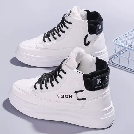 高帮鞋女冬款加绒厚底板鞋2023新款女鞋保暖学生休闲运动鞋过冬鞋商品大图