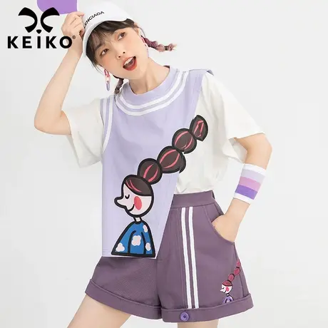 少女感卡通印花拼色短袖t恤女2022夏季新款潮流小众纯棉上衣小衫图片