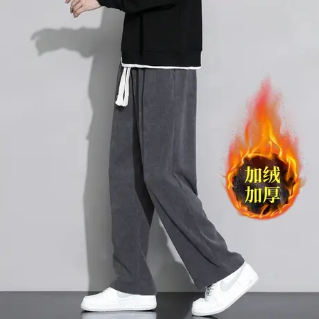 灯芯绒卫裤男款春秋季休闲加绒纯色潮流运动裤百搭直筒阔腿长裤子商品大图