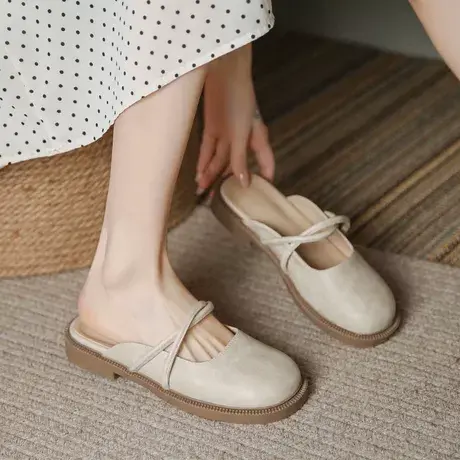 复古夏款半拖鞋子女春夏季外穿无后跟小皮鞋百搭懒人凉鞋半托单鞋商品大图