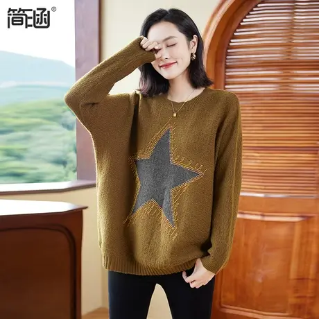 简涵大码2023冬装新款美拉德圆领韩版宽松外穿毛衣加厚针织衫图片