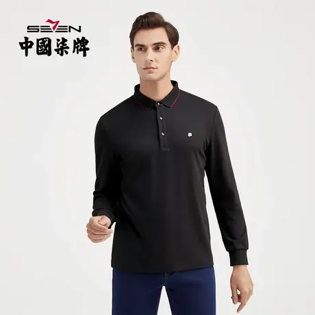 【含桑蚕丝】柒牌男士长袖POLO衫秋季新款商务休闲豹子青年T恤衣商品大图