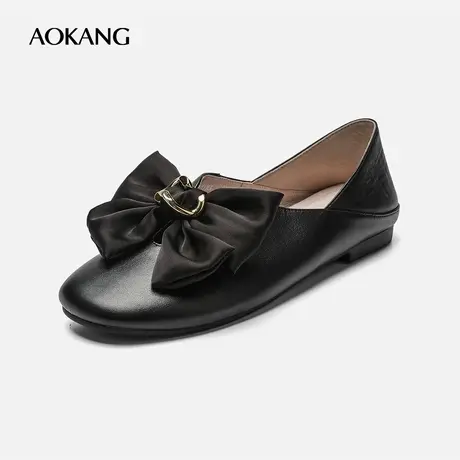 【门店发货】奥康女鞋春秋时尚单鞋休闲舒适蝴蝶结皮鞋一脚蹬图片