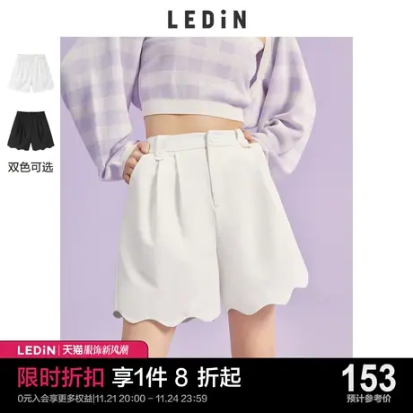 乐町高腰黑色休闲裤女短裤白色直筒宽松休闲秋季新款花苞设计感裤商品大图