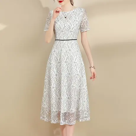 水墨青华2024新款夏天裙子简约修身蕾丝裙优雅收腰时尚短袖连衣裙商品大图