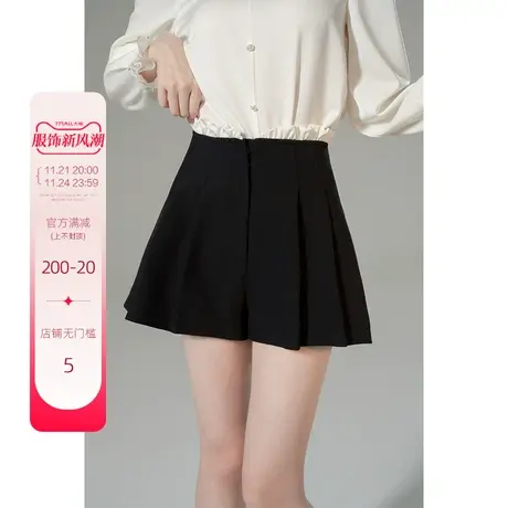 韩语琳黑色高腰短裤女2025新款夏季外穿阔腿裤秋款小个子百搭裤子图片