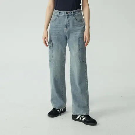 omont蛋挞家 高腰直筒工装牛仔裤女夏季2023年新款宽松阔腿裤长裤商品大图