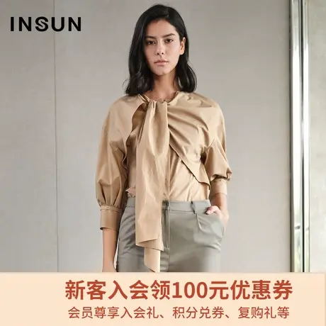 恩裳衬衫女夏季围巾领职场ol衬衫气质系宽松领结长袖衬衣上衣图片