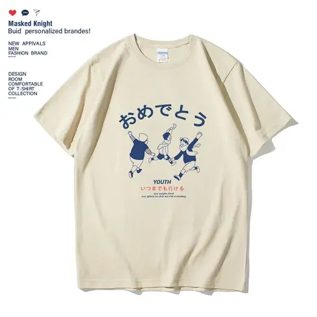 日系潮牌新款夏季趣味印花短袖t恤男学生纯棉宽松休闲圆领体恤衫商品大图